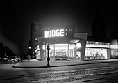 L Motors, Dodge Car Showroom at Night, Broadway at 177th Street, New York, USA, Gottscho-Schleisner Collection, March 1948