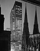 Cityscape at Night, view of Saint Patrick's Cathedral looking West, New York City, New York, USA, Gottscho-Schleisner Collection, 1940