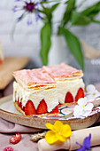 Cream slice with strawberries