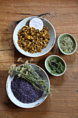 Ingredients for incense blend for stress relief