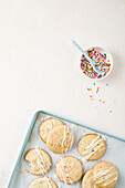 Sugar cookies with icing and sugar sprinkles