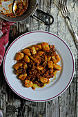 Homemade gnocchi with meat ragout