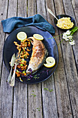 Baked whitefish with creamed lentils and chanterelles