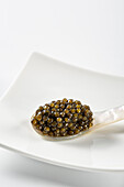 Caviare on mother-of-pearl spoon
