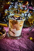 Mascapone espresso cream with cherries in a glass