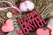 Easter decoration with 'Happy Easter' writing
