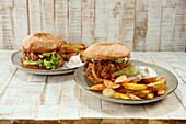 Vegan burger with fries