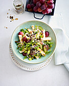 Sprout salad with halloumi and grapes
