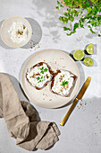Toast with cream cheese, lime, and parsley
