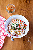 Spaghetti with prawns and Parmesan