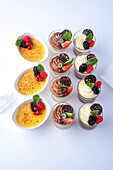 Creme brulée and chocolate and white chocolate mousse