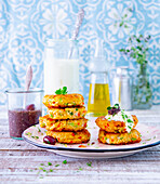 Millet fritters with olive cream