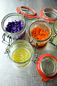 Diced vegetables in jars