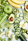 Greens - banana, apple, cucumber, grapes, lime, avocado, kiwi