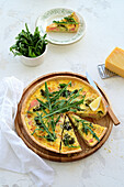 Quiche with salmon, broccoli, and cheese