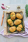 Fan potatoes with rosemary and garlic