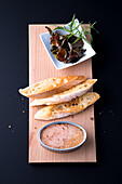Tinned tuna, toast bread and pickled shiitake with tarragon