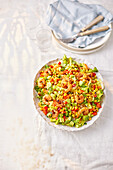 Salad with grilled corn and Cajun shrimp