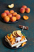 Cinnamon wafers with apricots, maple syrup and ice cream