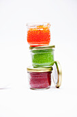 Trout caviar and red and green Tobikko caviar