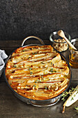 Filo pastry pie with pears and brie
