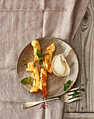 Pumpkin and saffron fritters with fennel ice cream