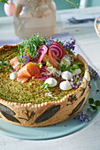 Herb quiche with smoked salmon for Easter