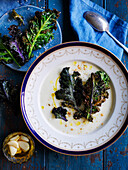 Parsnip soup with kale chips