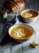 Spiced pumpkin soup with cinnamon cream