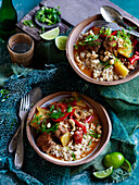 Sweet and sour pork stew with coconut rice