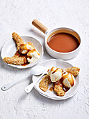 Banana fritters with salted caramel sauce