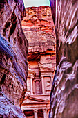 Schatzkammer, Petra, Jordanien. Von den Nabatäern 100 v. Chr. erbaute Schatzkammer.