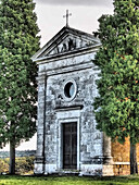 Italien, Toskana. Die Vitaleta-Kapelle.