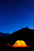 Chile, Aysen. Campsite under the southern night sky.