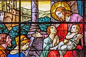 Jesus Little Children Glasmalerei, Gesu Kirche, Miami, Florida. Erbaut in den 1920er Jahren. Glas von Franz Mayer.