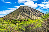 Koko Crater, Honolulu, Oahu, Hawaii. Hiking trail over railroad tracks to summit