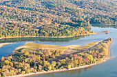 USA, Tennessee. Hiwassee Wildlife Refuge fall color beginning. Tennessee Valley Authority drawdown exposes land