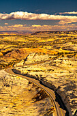 USA, Utah, Grand Staircase Escalante National Monument. Road through rugged landscape.