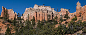USA, Utah. Panoramic of hoodoos, pinyon and ponderosa pine, Bryce Canyon National Park.