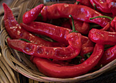 Usa, Washington State, Carnation. Red peppers in basket