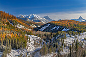 Coal Creek with Cloudcroft Peaks in late autumn in Glacier National Park, Montana, USA