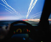 Blurred Lights On Highway As Seen From Driver's Point Of View