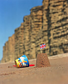 Sandburg mit Union Jack Flagge