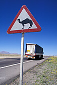 Camel Roadsign And Truck, Near Isfahan, Iran; Iran