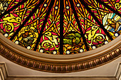 Detail Of Stained Glass On Domed Window Above Main Staircase In London Coliseum, West End, London