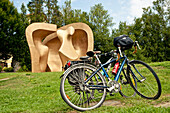 Bicycle In Front Of, Henry Moore's Sculpture At Parque De Los Pueblos De Europa, Gernika-Lumo, Basque Country, Spain
