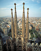 Sagrada Familia, The Cathedral Of The Sacred Family, Antoni Gaudi, At Dusk, Gothic Quarter, Barcelona, Spain.