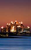 United Arab Emirates, View of Atlantis Hotel at dusk; Dubai