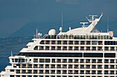 Greece, Detail of large cruise ship; Corfu