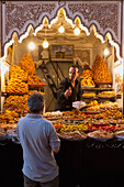 Morocco, Pastry stall at souk; Marrakech